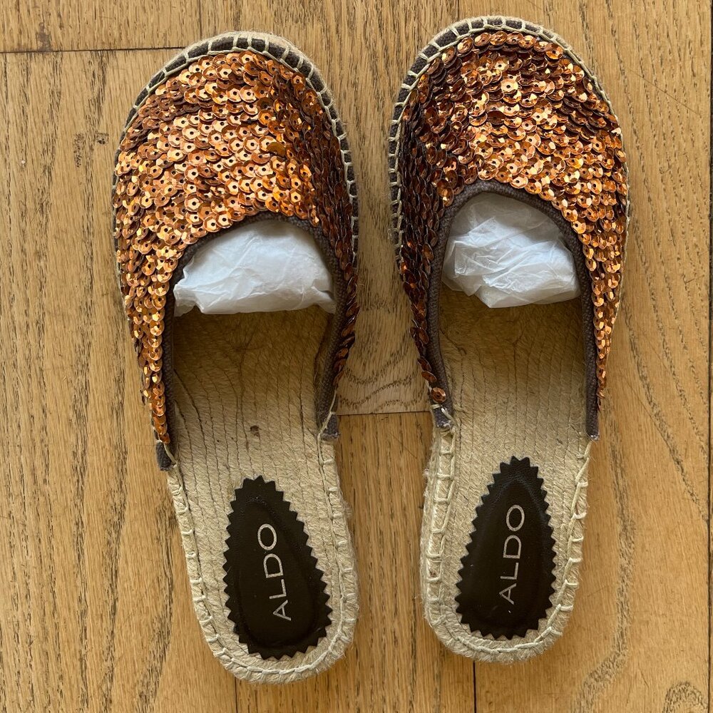 Aldo Sequined Espadrille Slides, Size 7.5